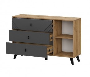 БАЙКАЛ Комод 3 ящика (со створкой) Графит/Дуб золотой в Троицке - troick.ok-mebel.com | фото 4