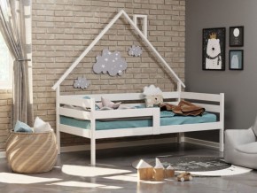 Детская кровать-домик из массива березы Соня-2 (800*1600) Белый/Лак в Троицке - troick.ok-mebel.com | фото