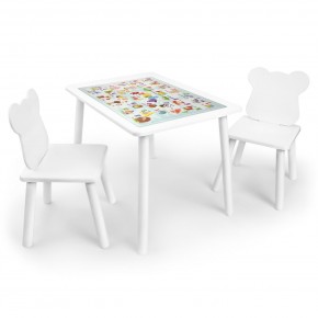 Детский комплект стол и два стула Мишка Rolti Baby с накладкой Алфавит (белая столешница/белое сиденье/белые ножки) в Троицке - troick.ok-mebel.com | фото