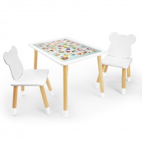 Детский комплект стол и два стула Мишка Rolti Baby с накладкой Алфавит (белая столешница/белое сиденье/береза ножки) в Троицке - troick.ok-mebel.com | фото