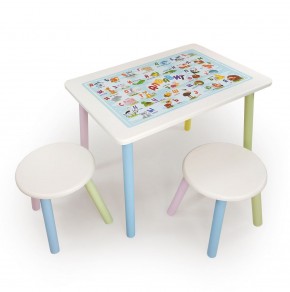 Детский комплект стол и два табурета круглых с накладкой Алфавит (Белый, Белый, Цветной) в Троицке - troick.ok-mebel.com | фото 2