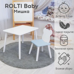 Детский комплект стол и стул «Мишка» Rolti Baby  (голубая столешница/голубое сиденье/белые ножки) в Троицке - troick.ok-mebel.com | фото
