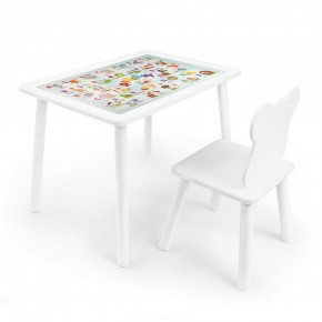 Детский комплект стол и стул Мишка Rolti Baby с накладкой Алфавит (белая столешница/белое сиденье/белые ножки) в Троицке - troick.ok-mebel.com | фото