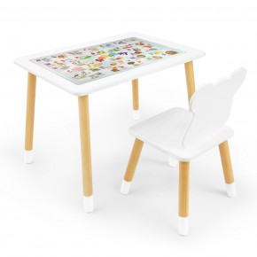 Детский комплект стол и стул Мишка Rolti Baby с накладкой Алфавит (белая столешница/белое сиденье/береза ножки) в Троицке - troick.ok-mebel.com | фото