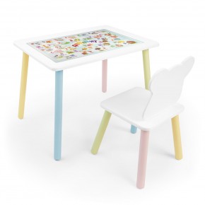 Детский комплект стол и стул Мишка Rolti Baby с накладкой Алфавит (белая столешница/белое сиденье/цветные ножки) в Троицке - troick.ok-mebel.com | фото