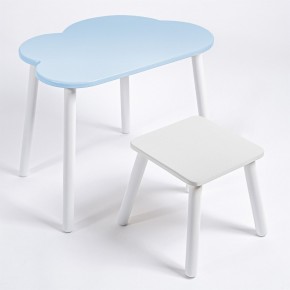 Детский комплект стол ОБЛАЧКО  и табурет Rolti Baby (голубая столешница/белое сиденье/белые ножки) в Троицке - troick.ok-mebel.com | фото