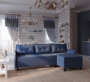 Диван-кровать угловой Киркас синий, ткань рогожка в Троицке - troick.ok-mebel.com | фото 2