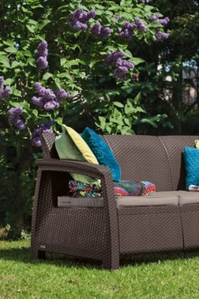 Диван пластиковый Корфу Макс (Corfu love seat max) коричневый в Троицке - troick.ok-mebel.com | фото 2