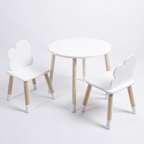 Комплект детский стол КРУГЛЫЙ и два стула ОБЛАЧКО ROLTI Baby (белая столешница/белое сиденье/береза ножки) в Троицке - troick.ok-mebel.com | фото