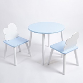 Комплект детский стол КРУГЛЫЙ и два стула ОБЛАЧКО ROLTI Baby (голубая столешница/голубое сиденье/белые ножки) в Троицке - troick.ok-mebel.com | фото