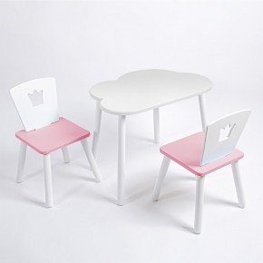 Комплект детский стол ОБЛАЧКО и два стула КОРОНА ROLTI Baby (белая столешница/розовое сиденье/белые ножки) в Троицке - troick.ok-mebel.com | фото