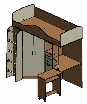 Кровать-чердак "Теремок-1" Дуб молочный/Орех в Троицке - troick.ok-mebel.com | фото 3