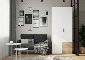 Шкаф 2-х створчатый с ящиками VICTOR (Сонома-Белый) в Троицке - troick.ok-mebel.com | фото 3