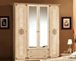 Шкаф 4-х дверный с зеркалами (02.144) Рома (беж) в Троицке - troick.ok-mebel.com | фото
