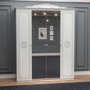 Шкаф 4-х дверный с зеркалами (12.244) Грация (белый/серебро) в Троицке - troick.ok-mebel.com | фото