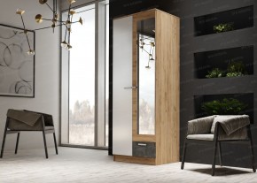 Шкаф Адель 800 с полками (дуб вотан/белый глянец) в Троицке - troick.ok-mebel.com | фото