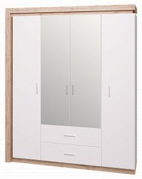 Шкаф для одежды с ящиками 4-х створчатый с зеркалом Люмен 16 в Троицке - troick.ok-mebel.com | фото