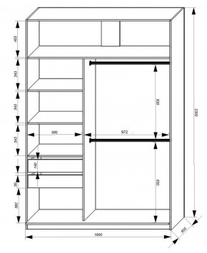 Шкаф-купе 1600 серии SOFT D8+D2+B2+PL4 (2 ящика+F обр.штанга) профиль «Графит» в Троицке - troick.ok-mebel.com | фото 2