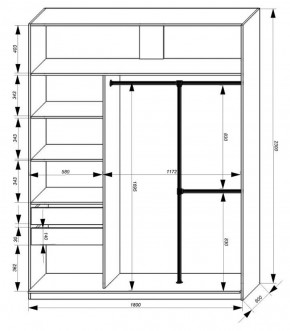 Шкаф-купе 1800 серии SOFT D8+D2+B2+PL4 (2 ящика+F обр.штанга) профиль «Графит» в Троицке - troick.ok-mebel.com | фото 3