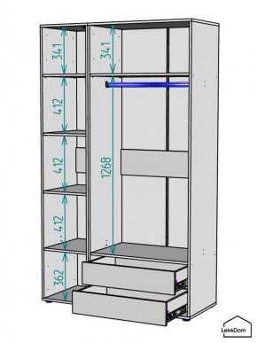 Шкаф Linnea MHR-3-2 2050х1200х510 (Белый-М 11.1.1) в Троицке - troick.ok-mebel.com | фото 3