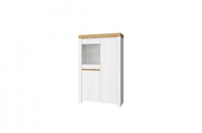 Шкаф с витриной 1V2D, TAURUS, цвет белый/дуб вотан в Троицке - troick.ok-mebel.com | фото 1