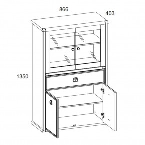 Шкаф с витриной 2V2D1SL, MAGELLAN, цвет Сосна винтаж в Троицке - troick.ok-mebel.com | фото 3