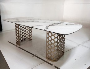 Стол CHIAVARI 220 KL-188 Контрастный мрамор матовый, итальянская керамика / Шампань, ®DISAUR в Троицке - troick.ok-mebel.com | фото 6