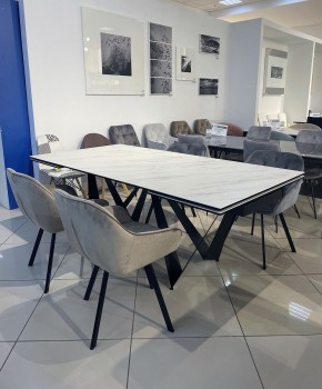 Стол RIETI 200 KL-99 Белый мрамор матовый, итальянская керамика / черный каркас, ®DISAUR в Троицке - troick.ok-mebel.com | фото 3