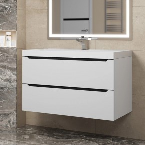 Тумба под раковину Uperwood Tanos 90 см, подвесная, белая/графит в Троицке - troick.ok-mebel.com | фото